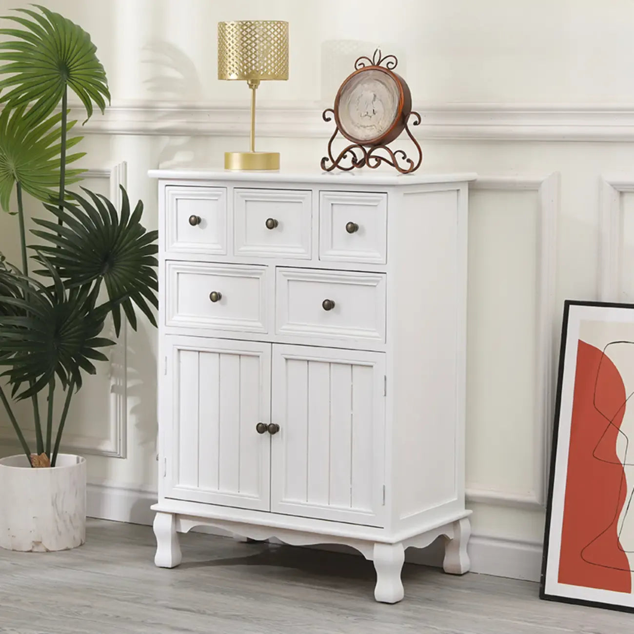 Rustic Wooden White Accent Cabinet with Multiple Drawers