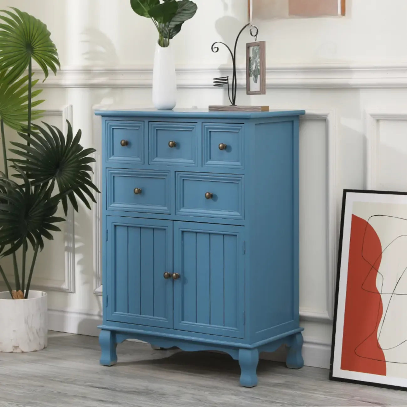 Rustic Wooden White Accent Cabinet with Multiple Drawers