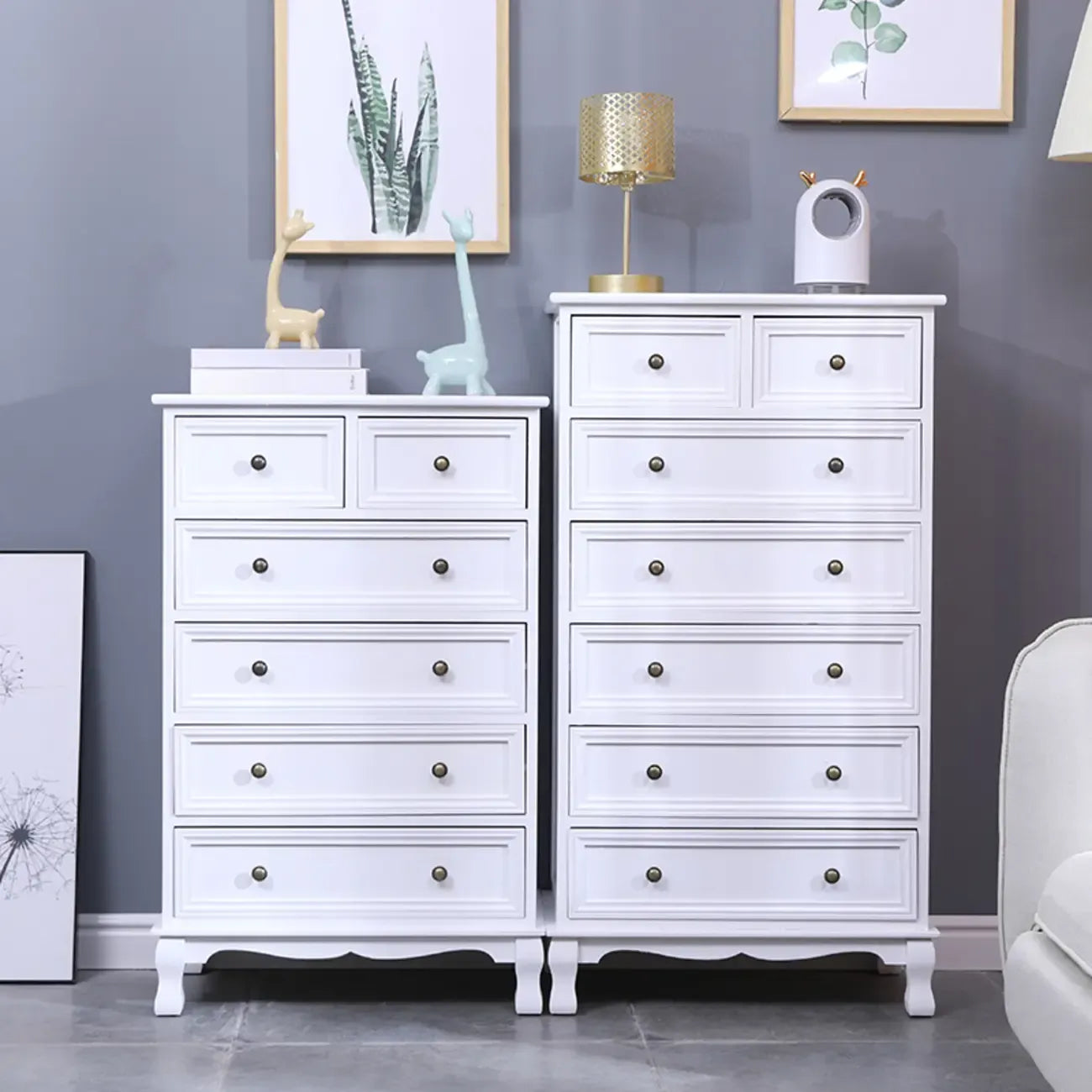 Rustic Wooden White Accent Cabinet with Multiple Drawers