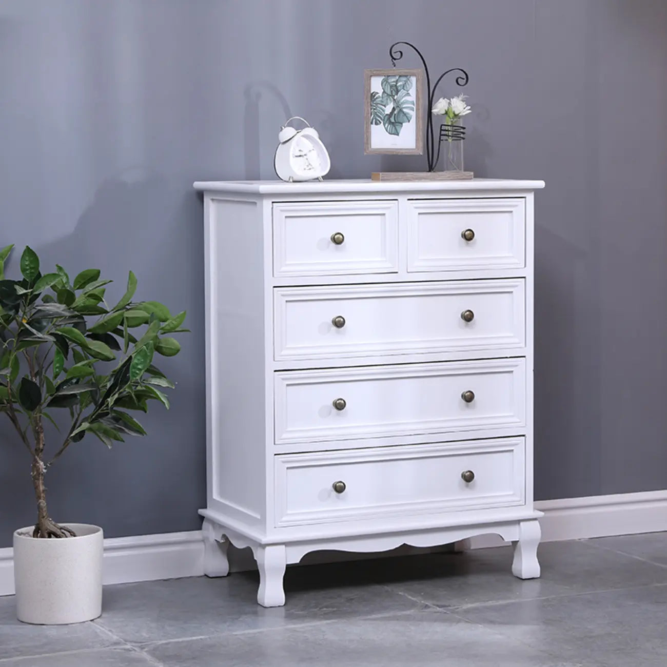 Rustic Wooden White Accent Cabinet with Multiple Drawers