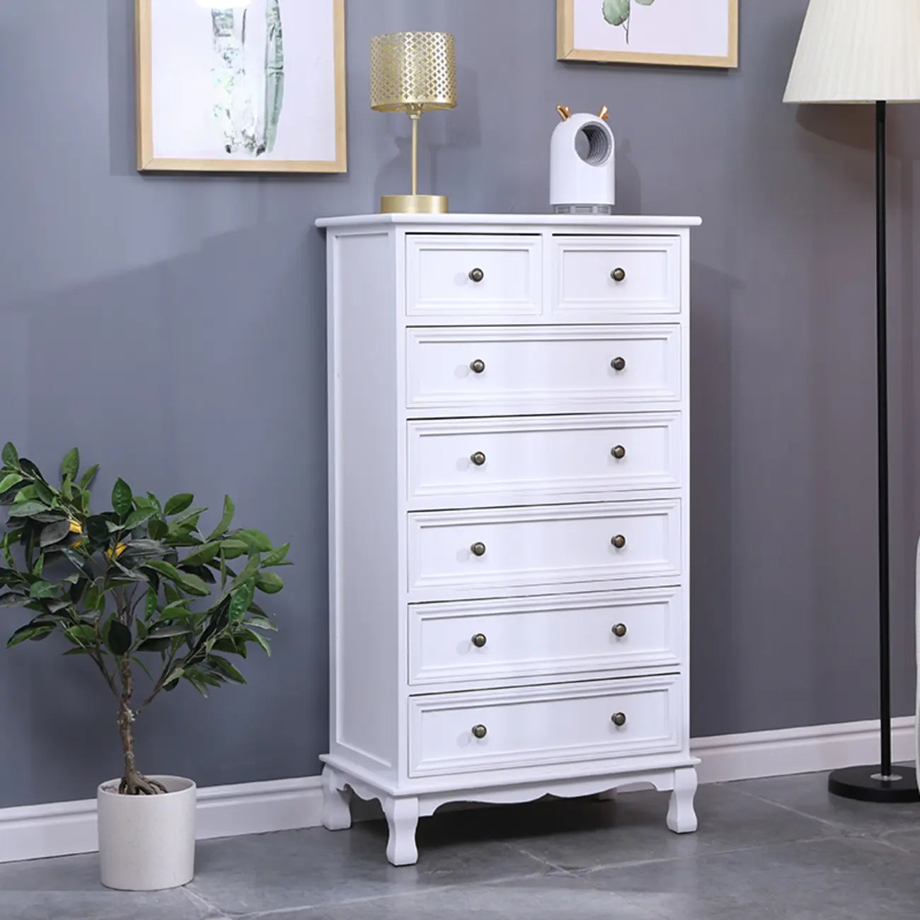 Rustic Wooden White Accent Cabinet with Multiple Drawers