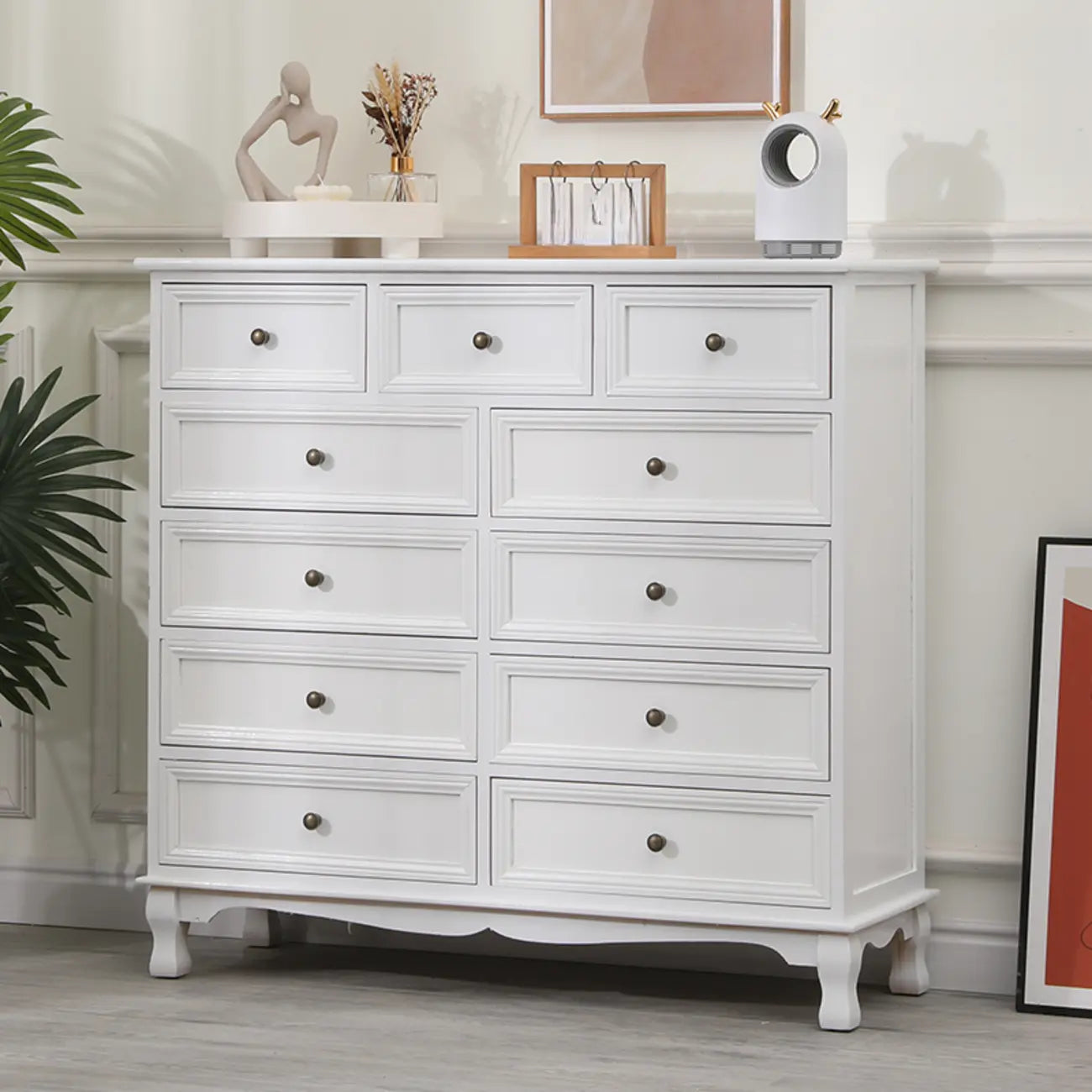 Rustic Wooden White Accent Cabinet with Multiple Drawers