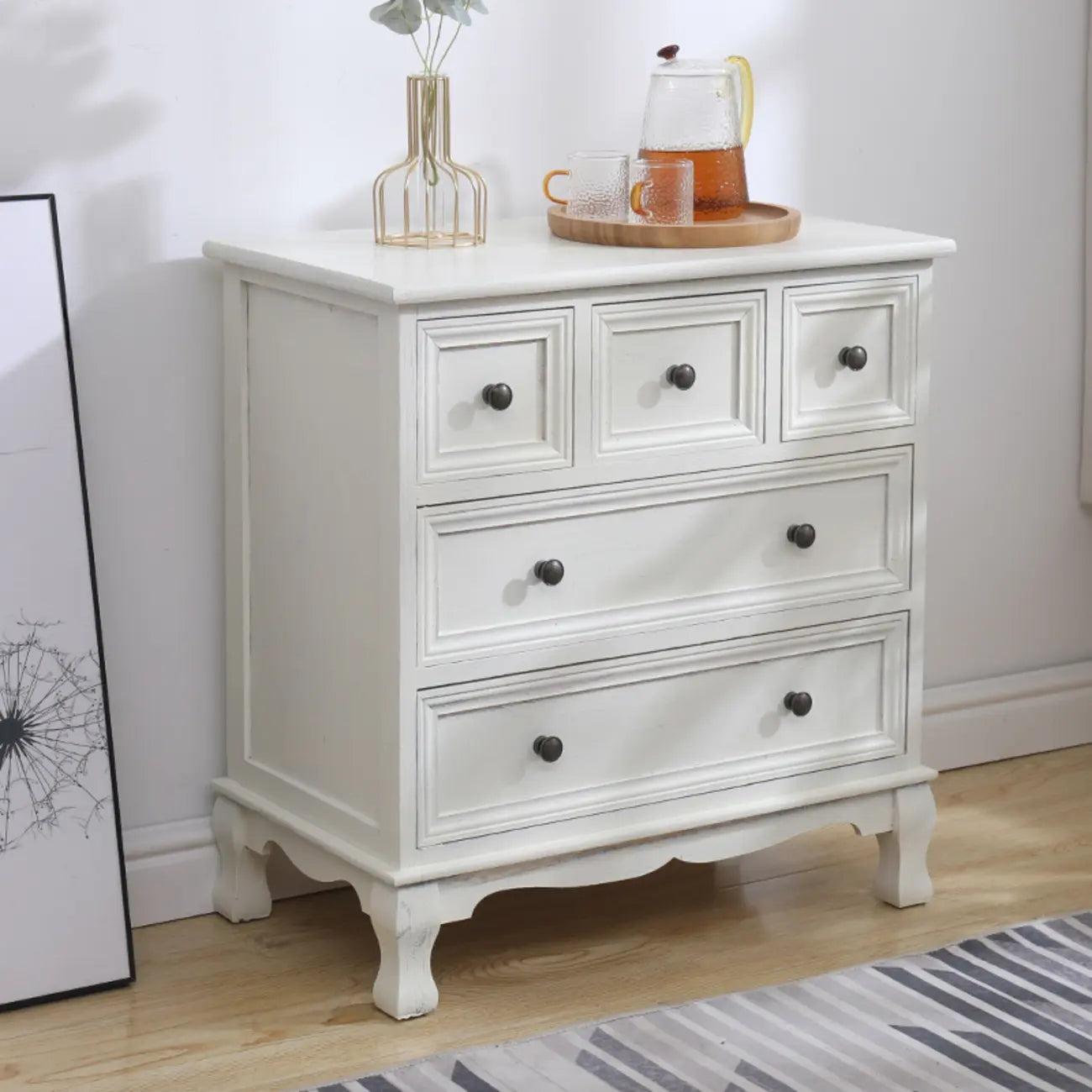 Rustic Wooden White Accent Cabinet with Multiple Drawers
