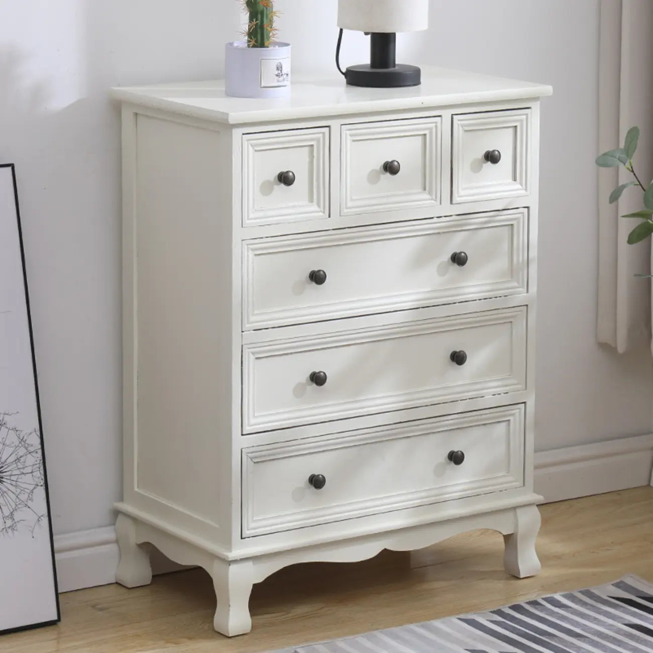 Rustic Wooden White Accent Cabinet with Multiple Drawers