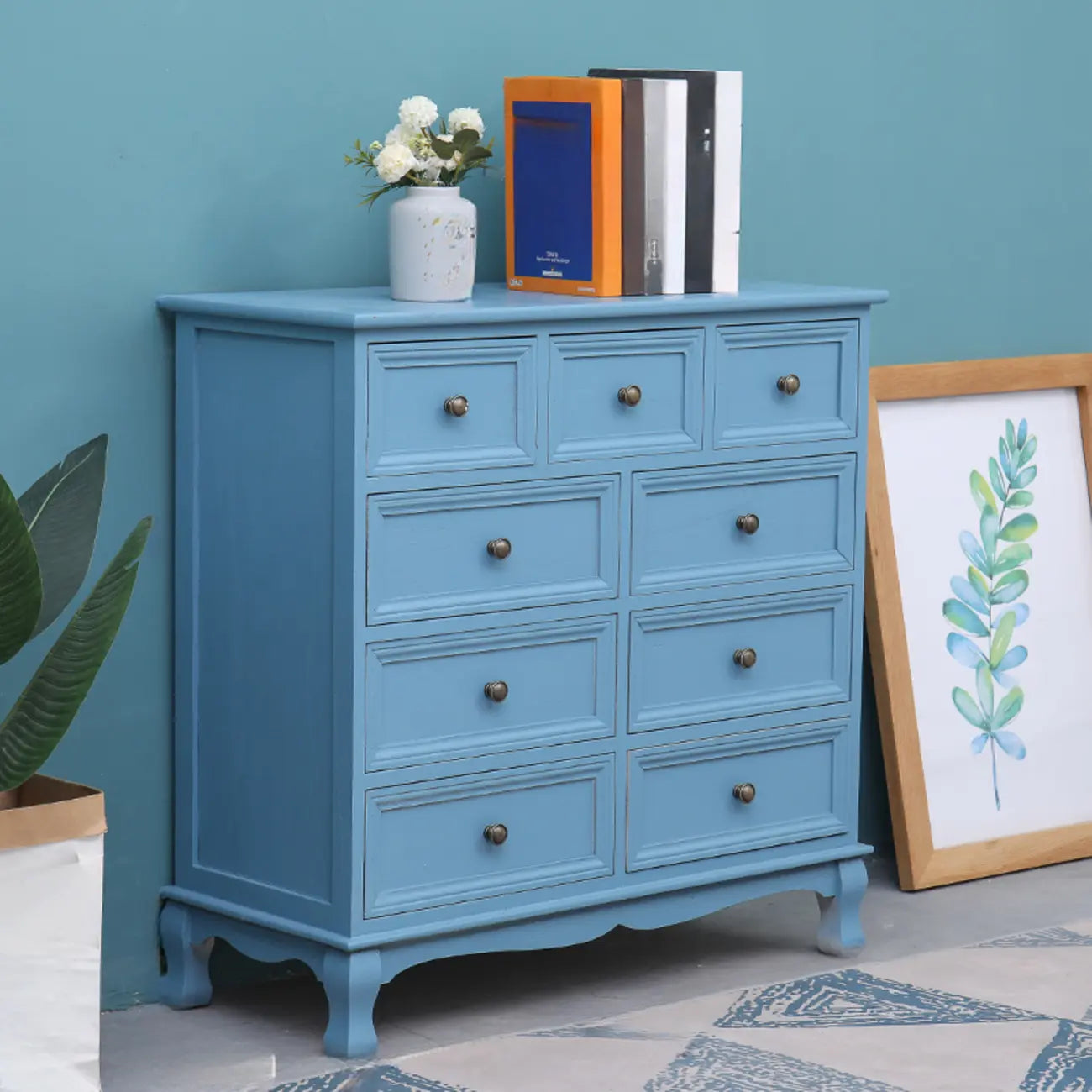 Rustic Wooden White Accent Cabinet with Multiple Drawers
