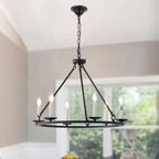 Black Iron Industrial Candle Chandelier for Dining Room