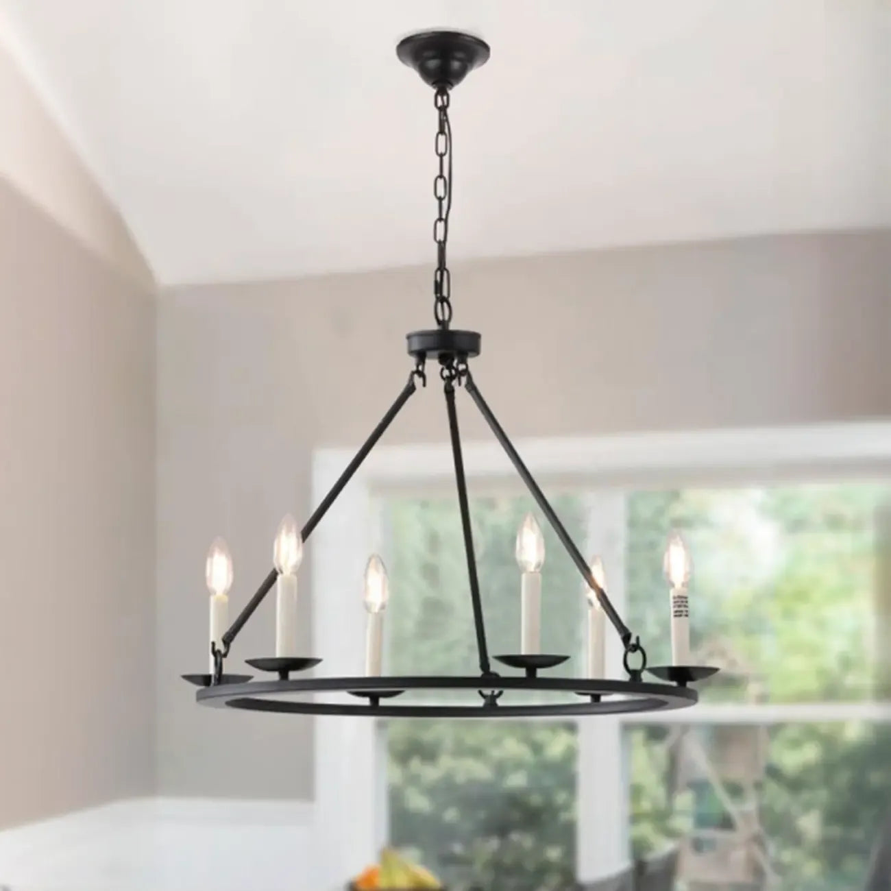 Black Iron Industrial Candle Chandelier for Dining Room