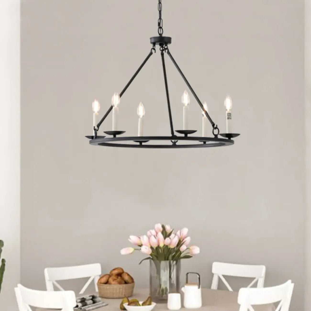 Black Iron Industrial Candle Chandelier for Dining Room