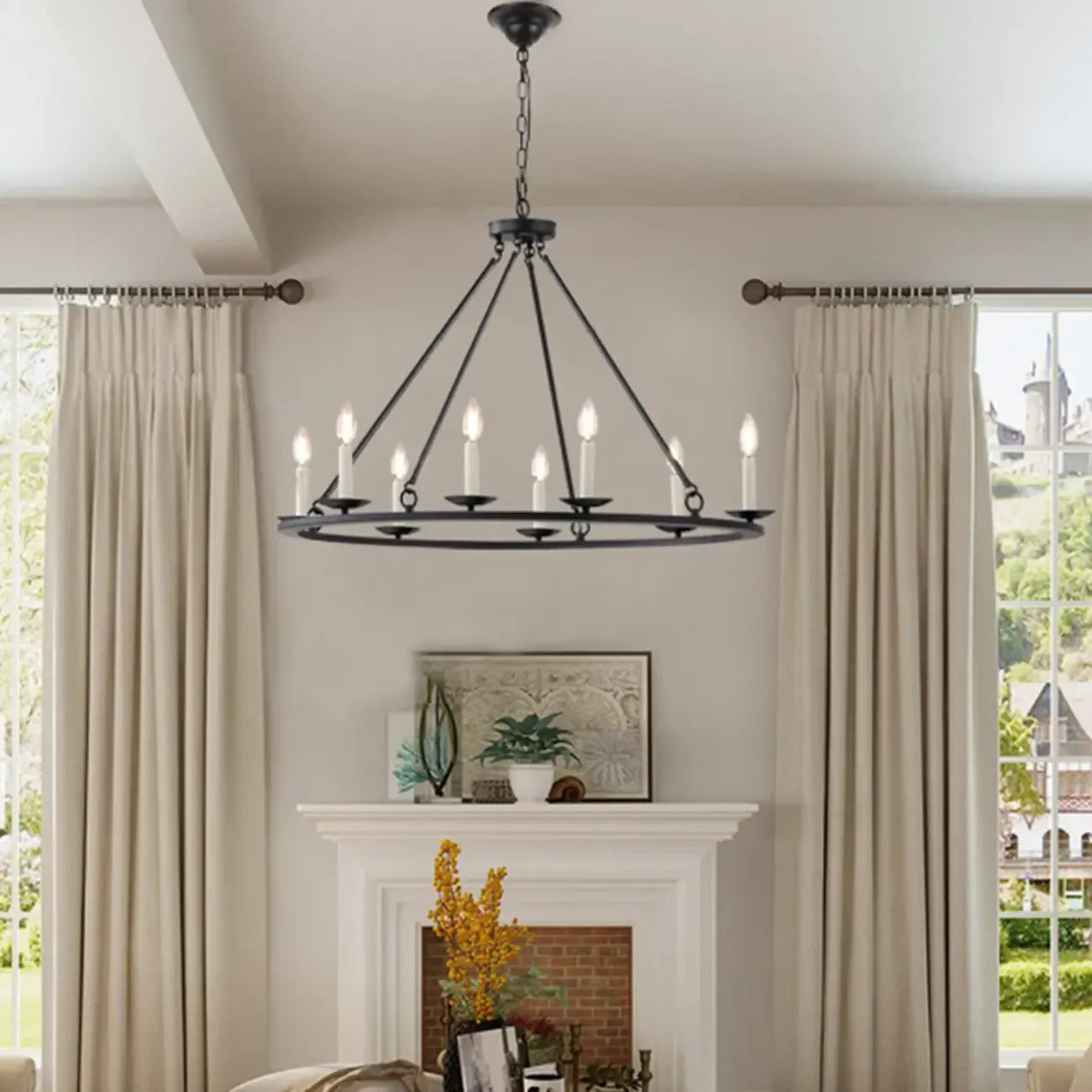 Black Iron Industrial Candle Chandelier for Dining Room