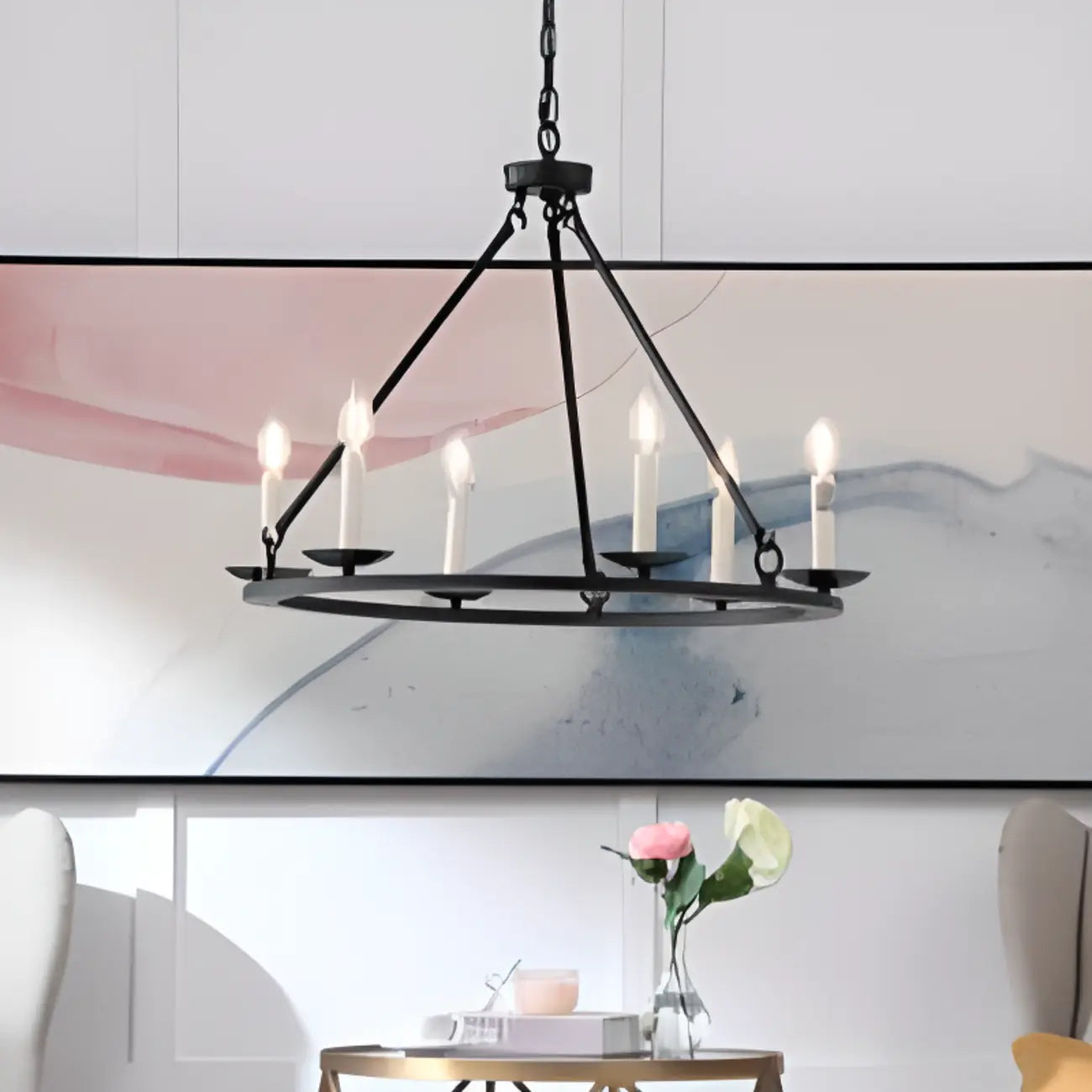 Black Iron Industrial Candle Chandelier for Dining Room