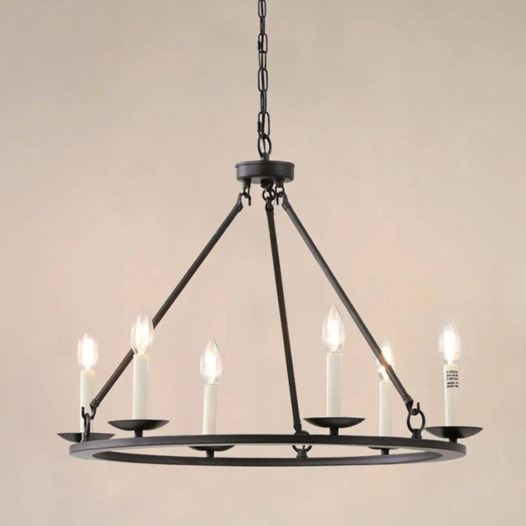 Black Iron Industrial Candle Chandelier for Dining Room