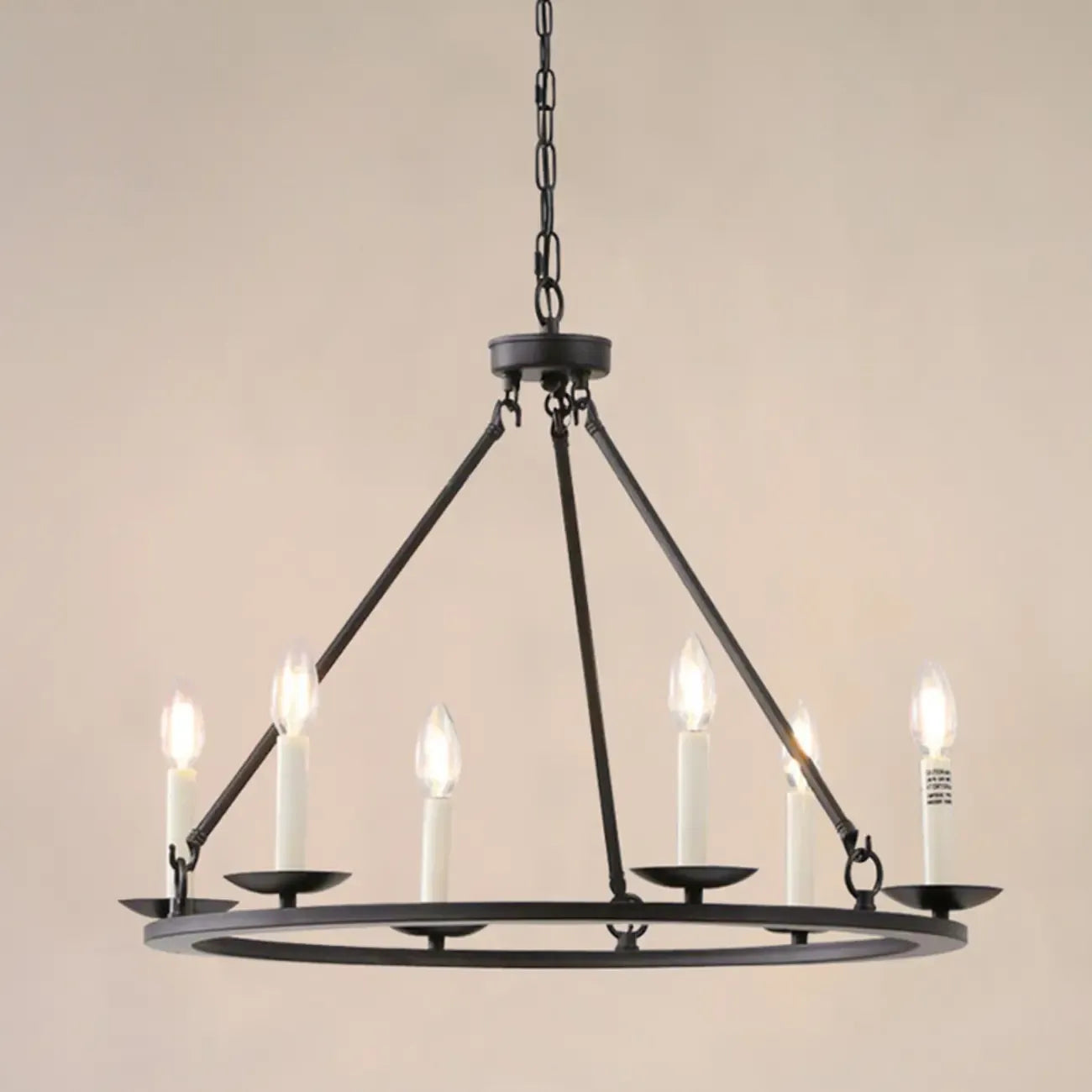 Black Iron Industrial Candle Chandelier for Dining Room