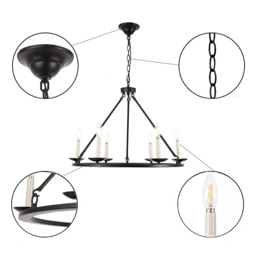 Black Iron Industrial Candle Chandelier for Dining Room