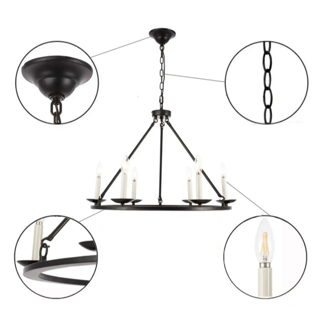 Black Iron Industrial Candle Chandelier for Dining Room