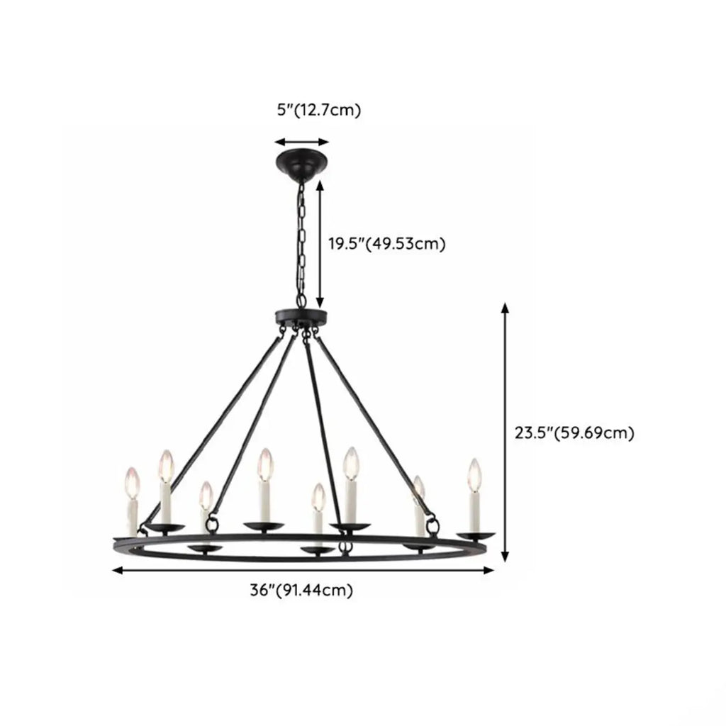 Black Iron Industrial Candle Chandelier for Dining Room