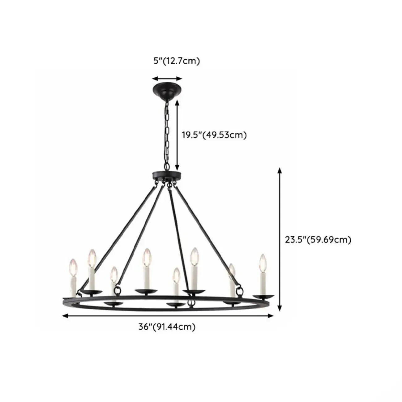 Black Iron Industrial Candle Chandelier for Dining Room