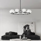 Minimalist White Glass Globe Black Metal Chandelier