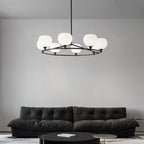 Minimalist White Glass Globe Black Metal Chandelier
