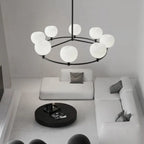 Minimalist White Glass Globe Black Metal Chandelier