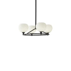 Minimalist White Glass Globe Black Metal Chandelier