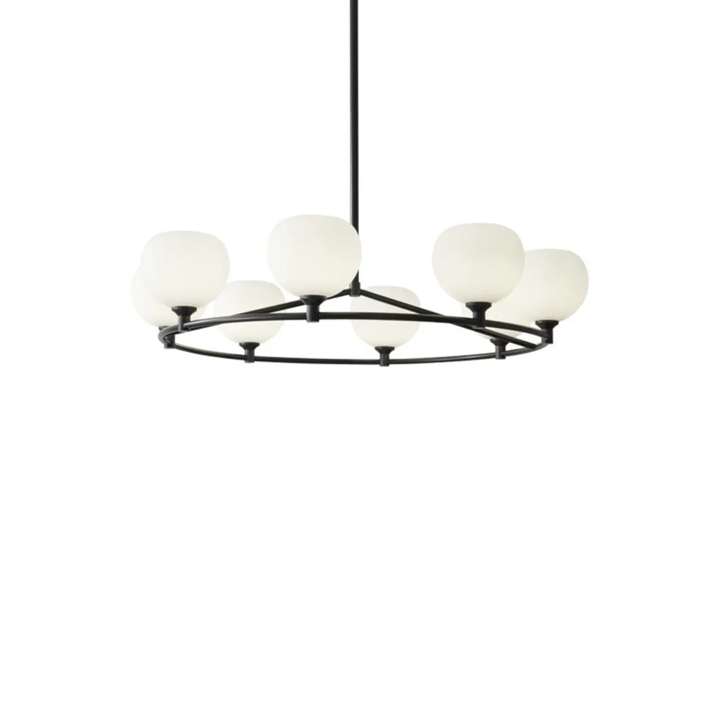 Minimalist White Glass Globe Black Metal Chandelier