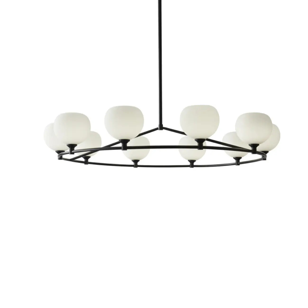 Minimalist White Glass Globe Black Metal Chandelier