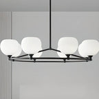 Minimalist White Glass Globe Black Metal Chandelier