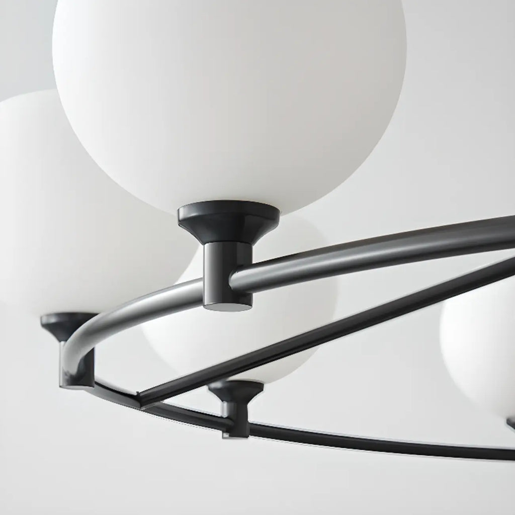 Minimalist White Glass Globe Black Metal Chandelier
