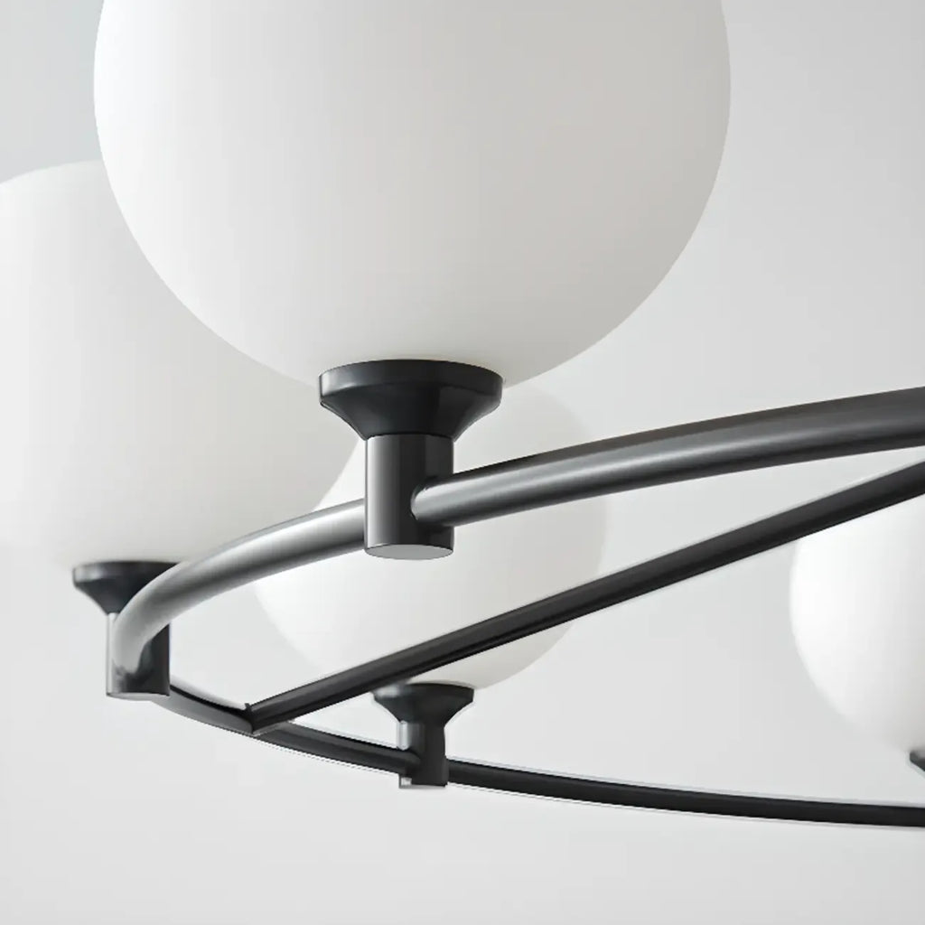 Minimalist White Glass Globe Black Metal Chandelier