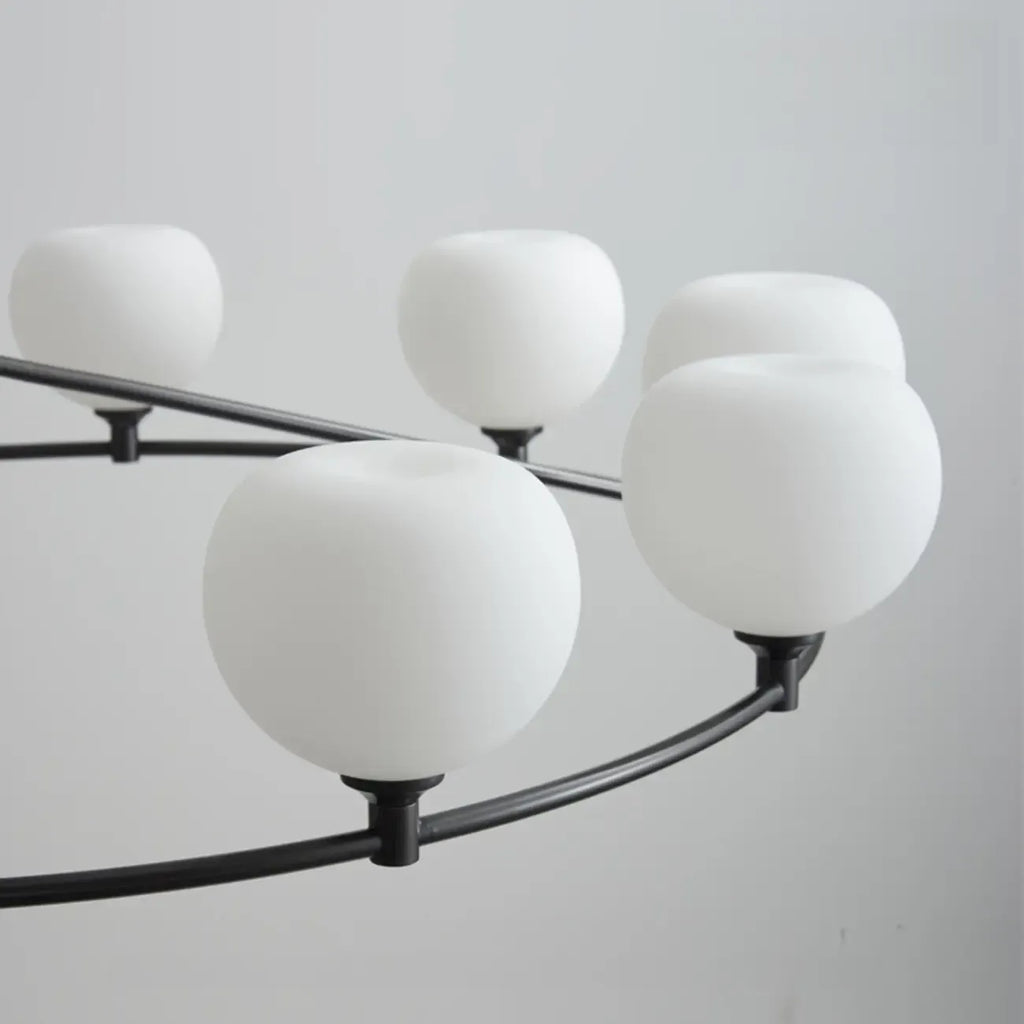 Minimalist White Glass Globe Black Metal Chandelier