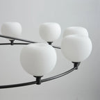 Minimalist White Glass Globe Black Metal Chandelier