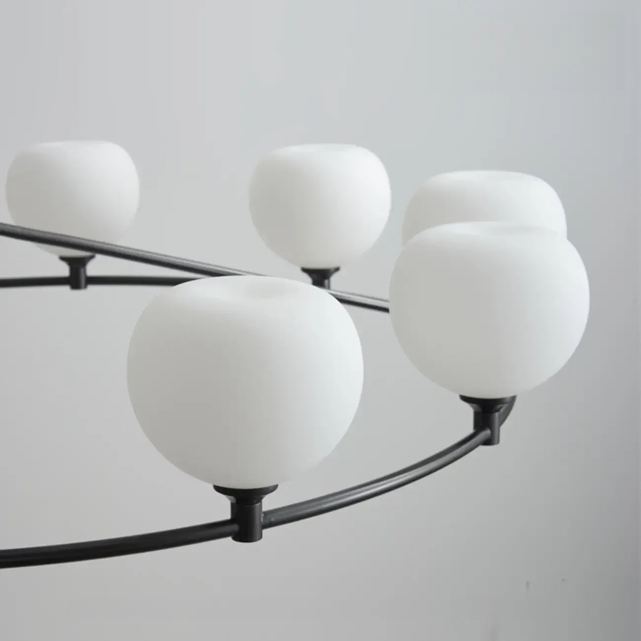 Minimalist White Glass Globe Black Metal Chandelier