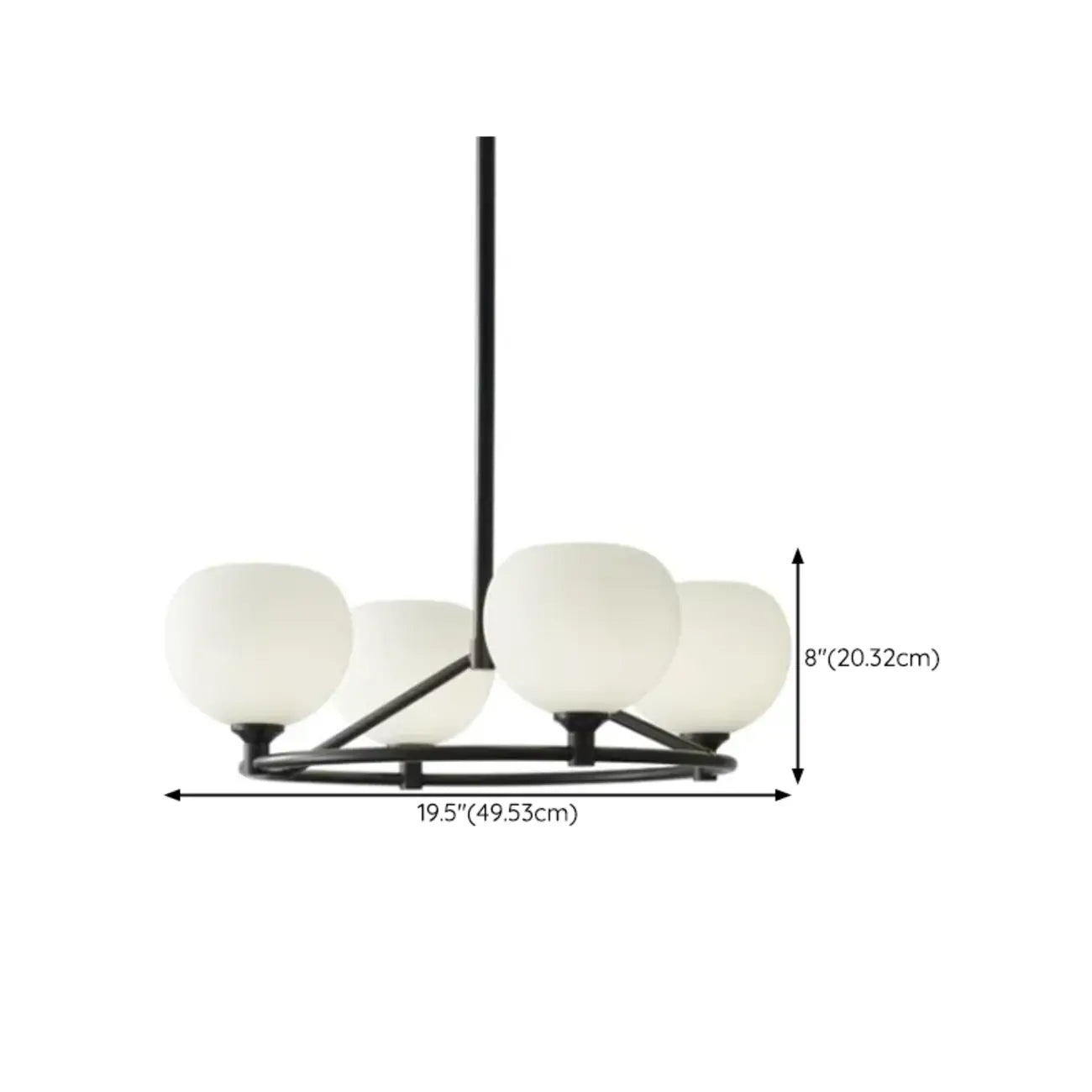 Minimalist White Glass Globe Black Metal Chandelier