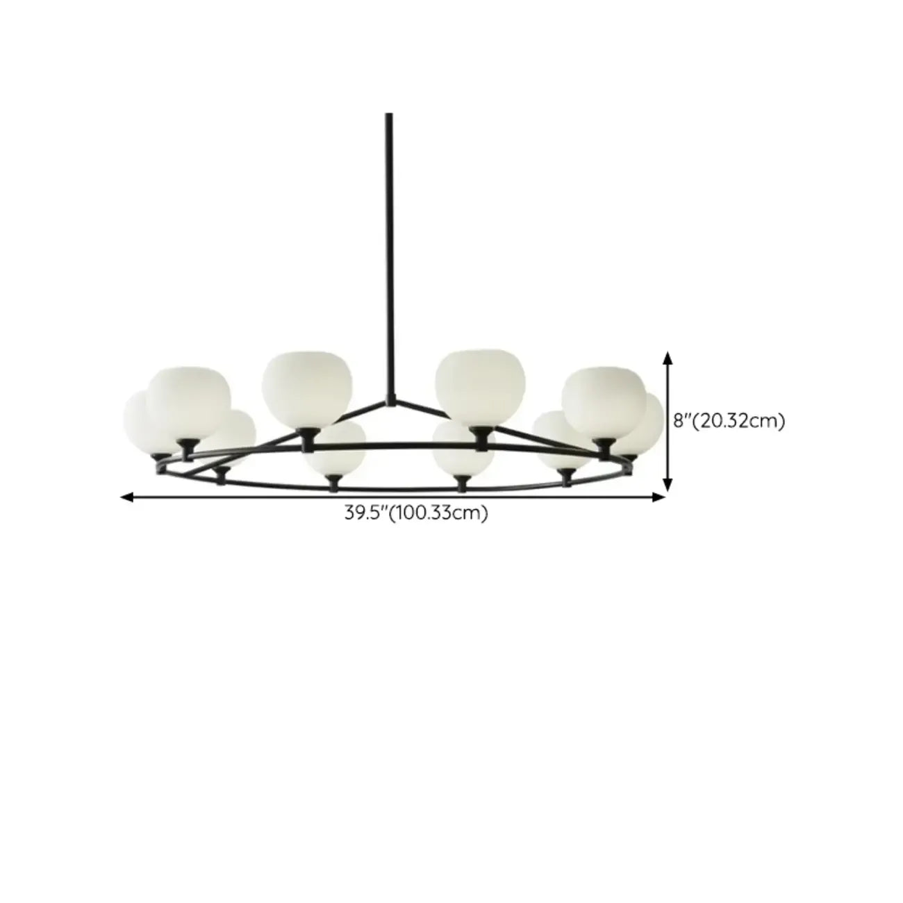 Minimalist White Glass Globe Black Metal Chandelier