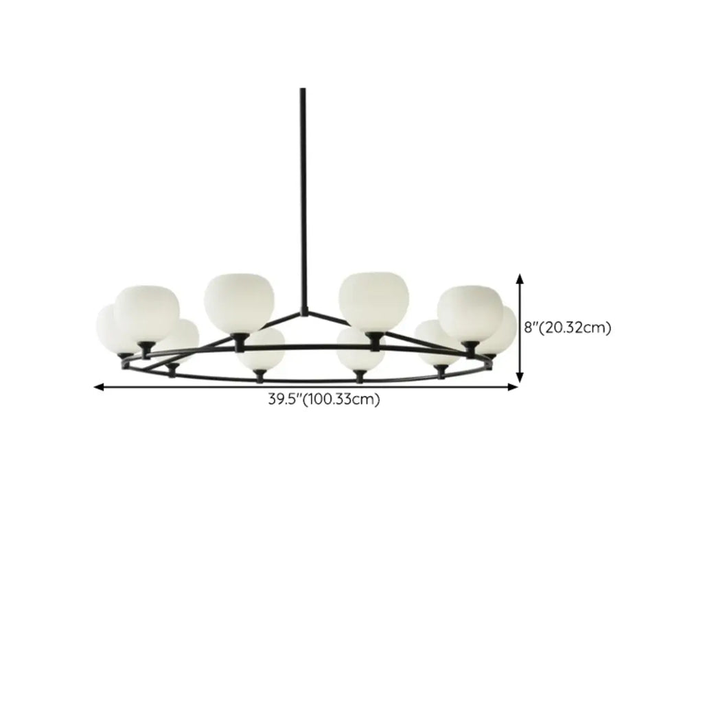 Minimalist White Glass Globe Black Metal Chandelier