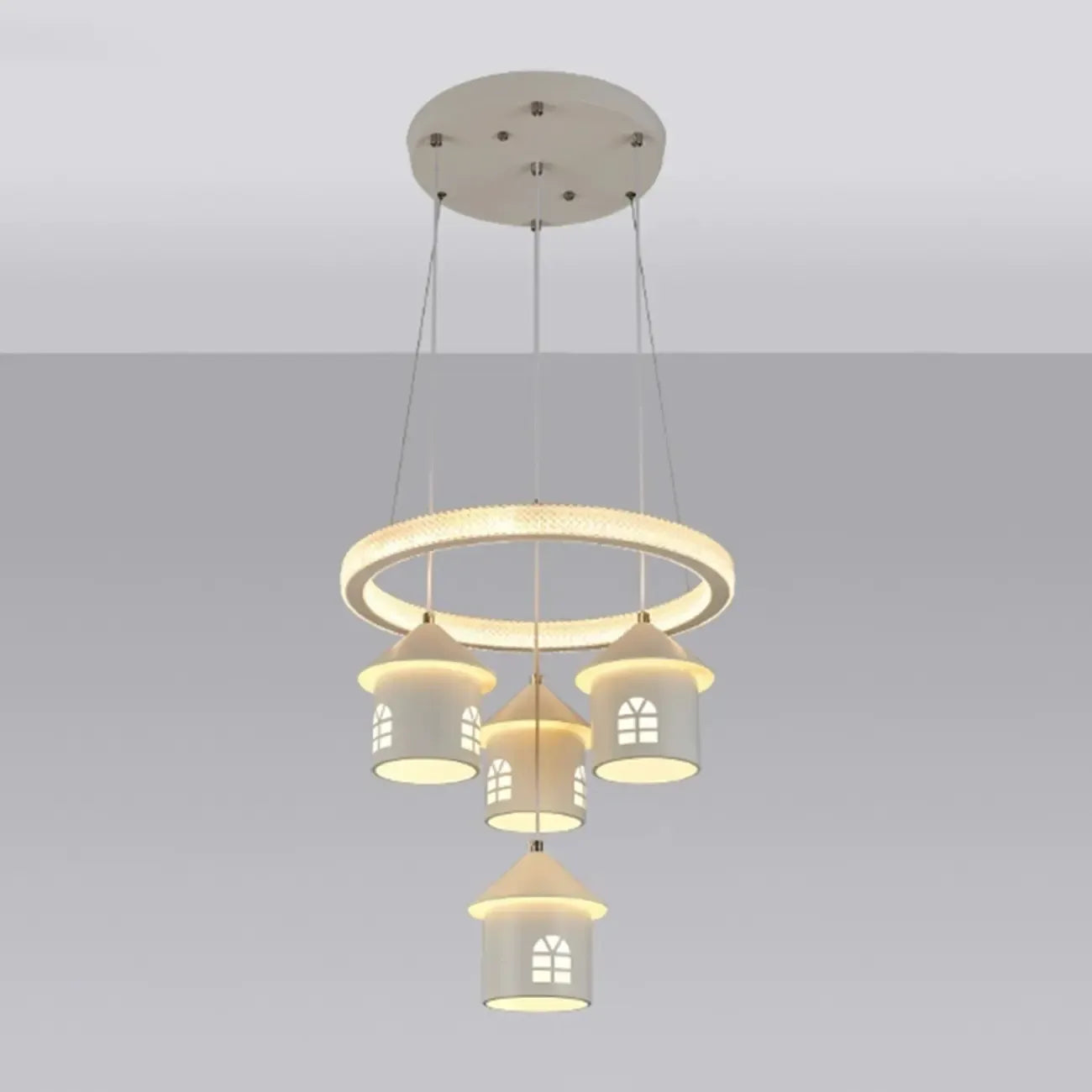 Modern 4-Light LED Chandelier with Unique House Design