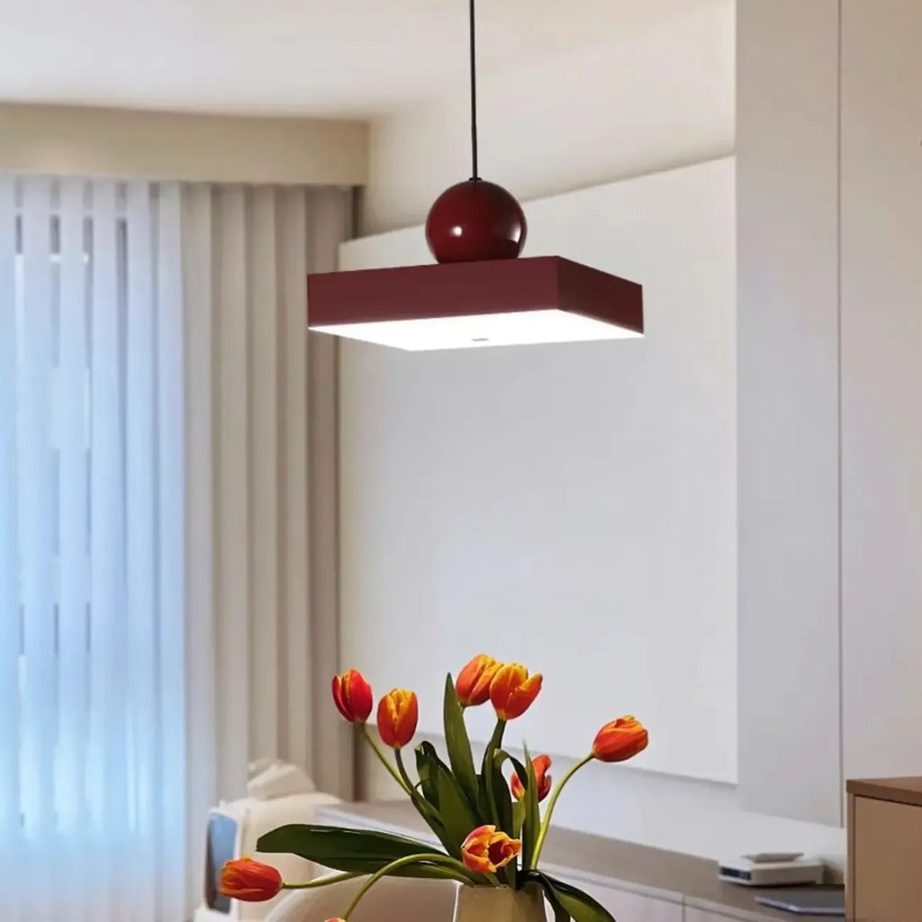 Modern Burgundy Rectangular LED Pendant Light for Living Room