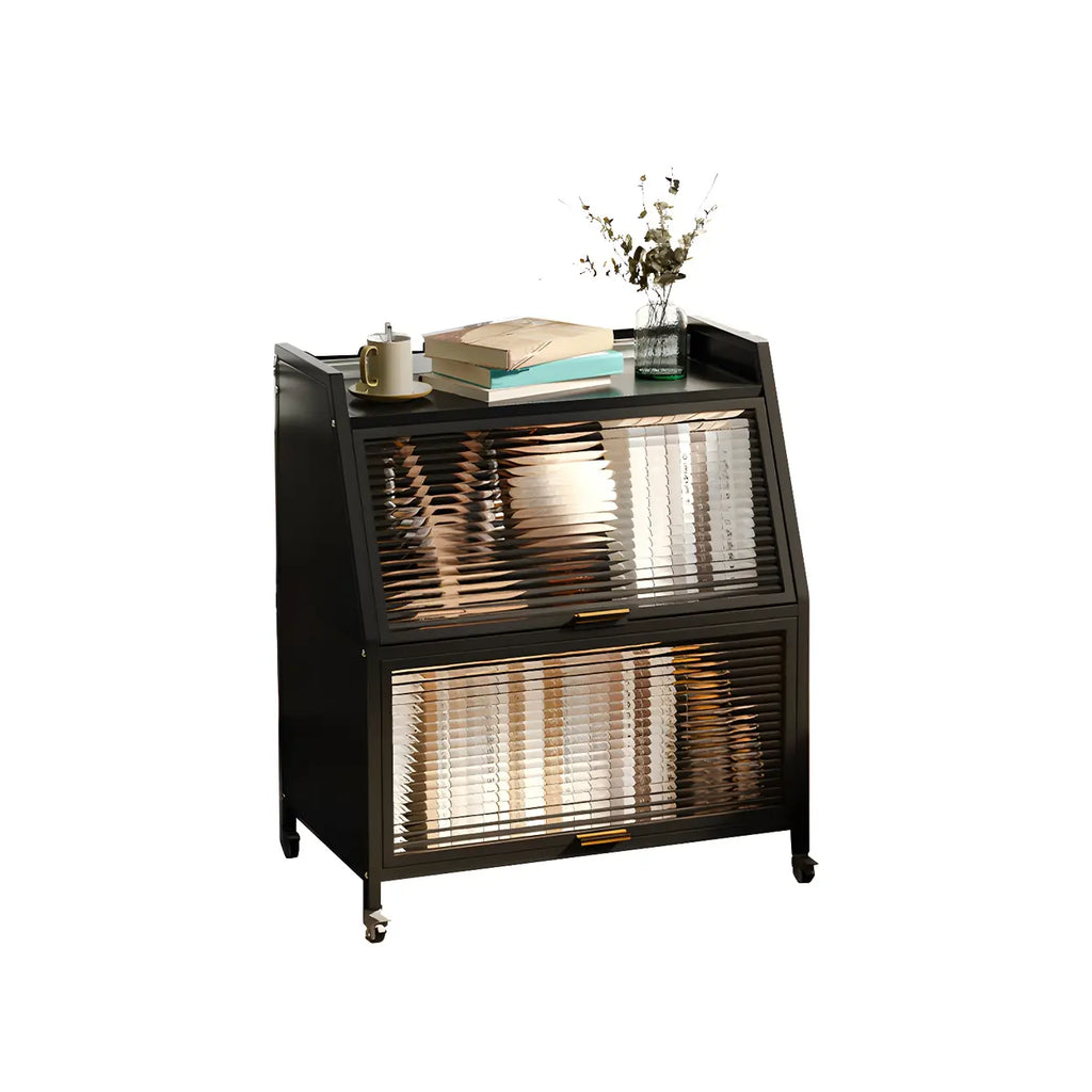 Modish Metal Black Bedside Cabinet with Clear Glass Doors