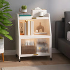 Modish Metal Black Bedside Cabinet with Clear Glass Doors