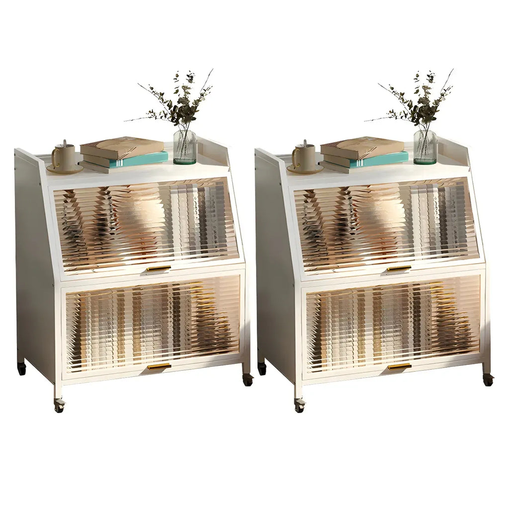 Modish Metal Black Bedside Cabinet with Clear Glass Doors