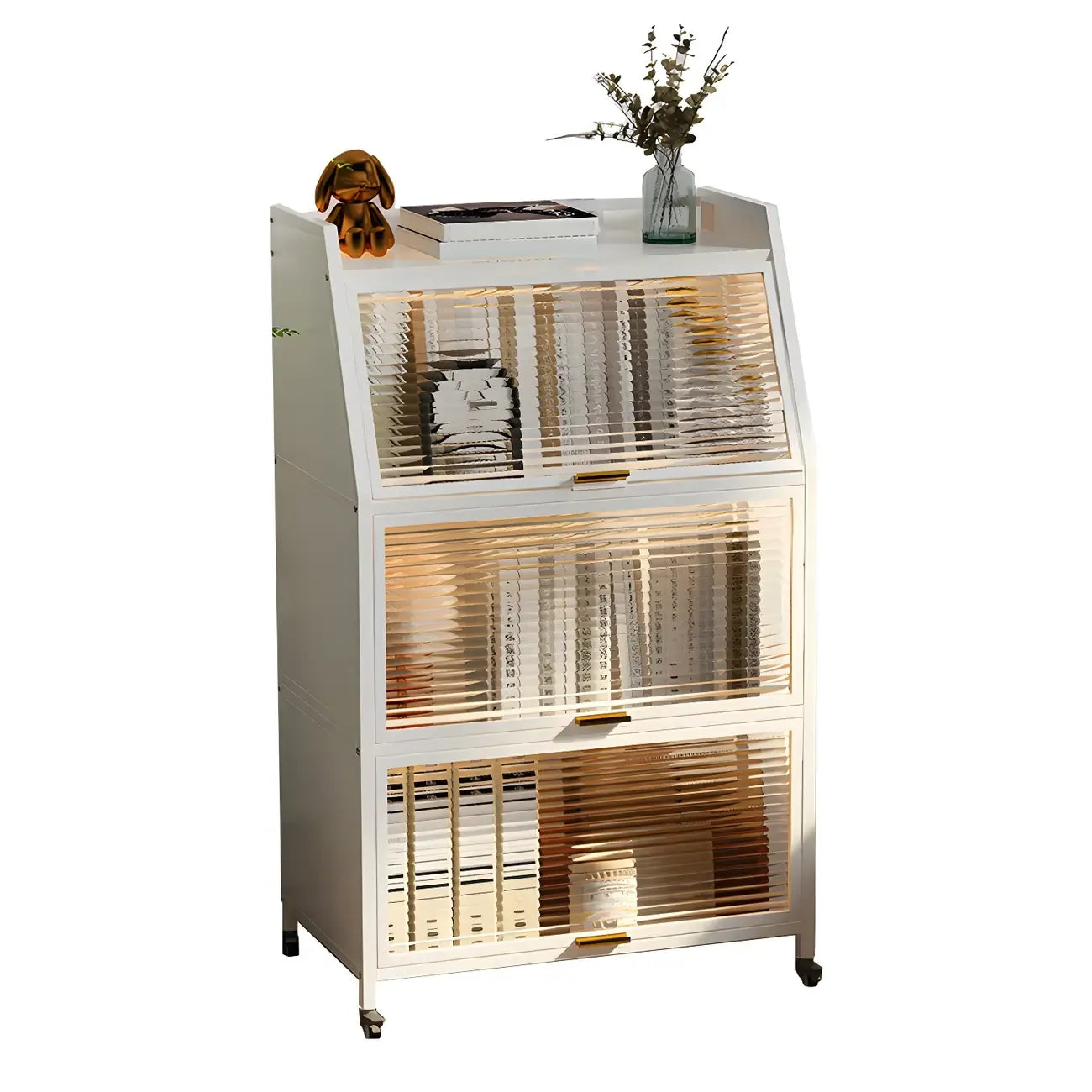 Modish Metal Black Bedside Cabinet with Clear Glass Doors