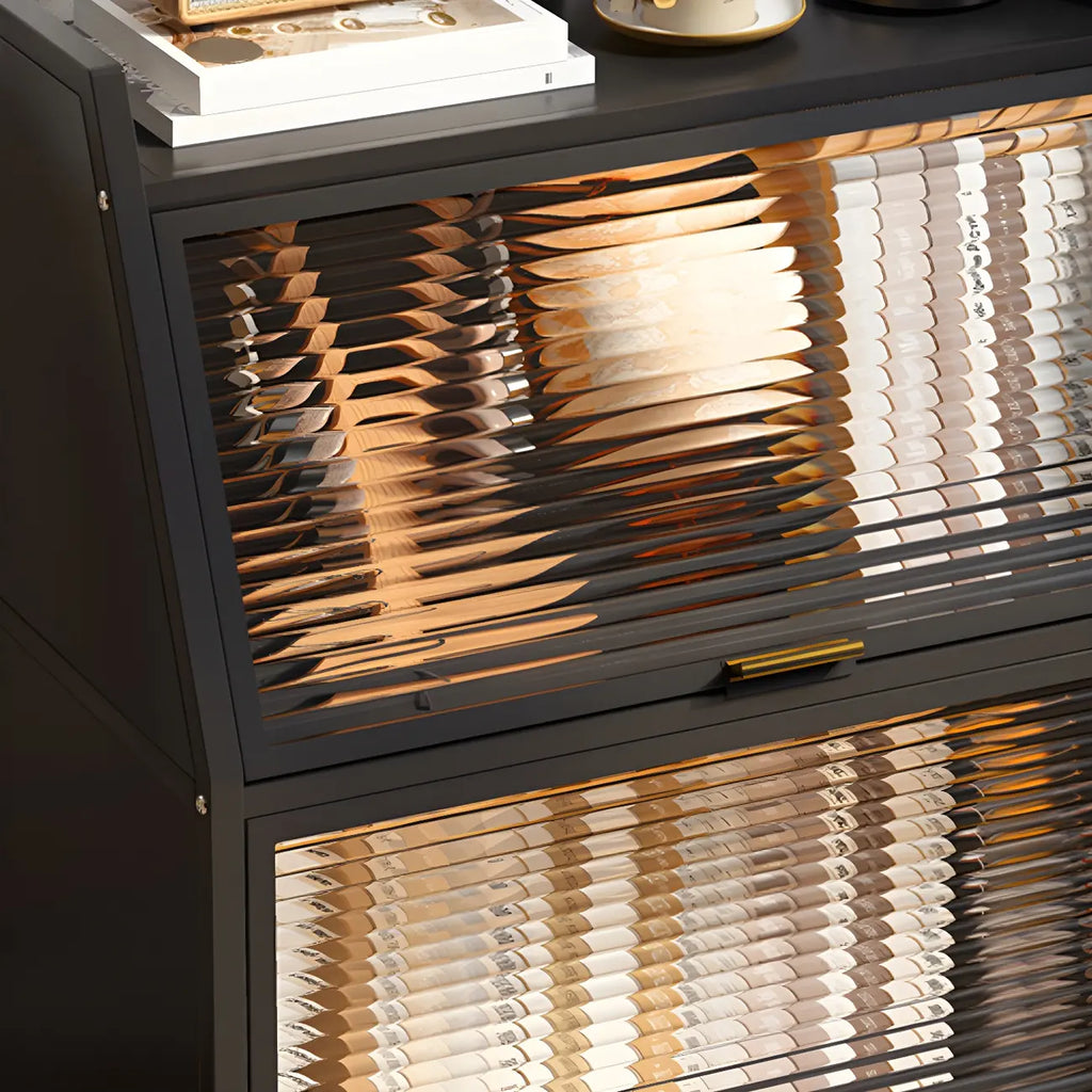 Modish Metal Black Bedside Cabinet with Clear Glass Doors