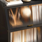 Modish Metal Black Bedside Cabinet with Clear Glass Doors