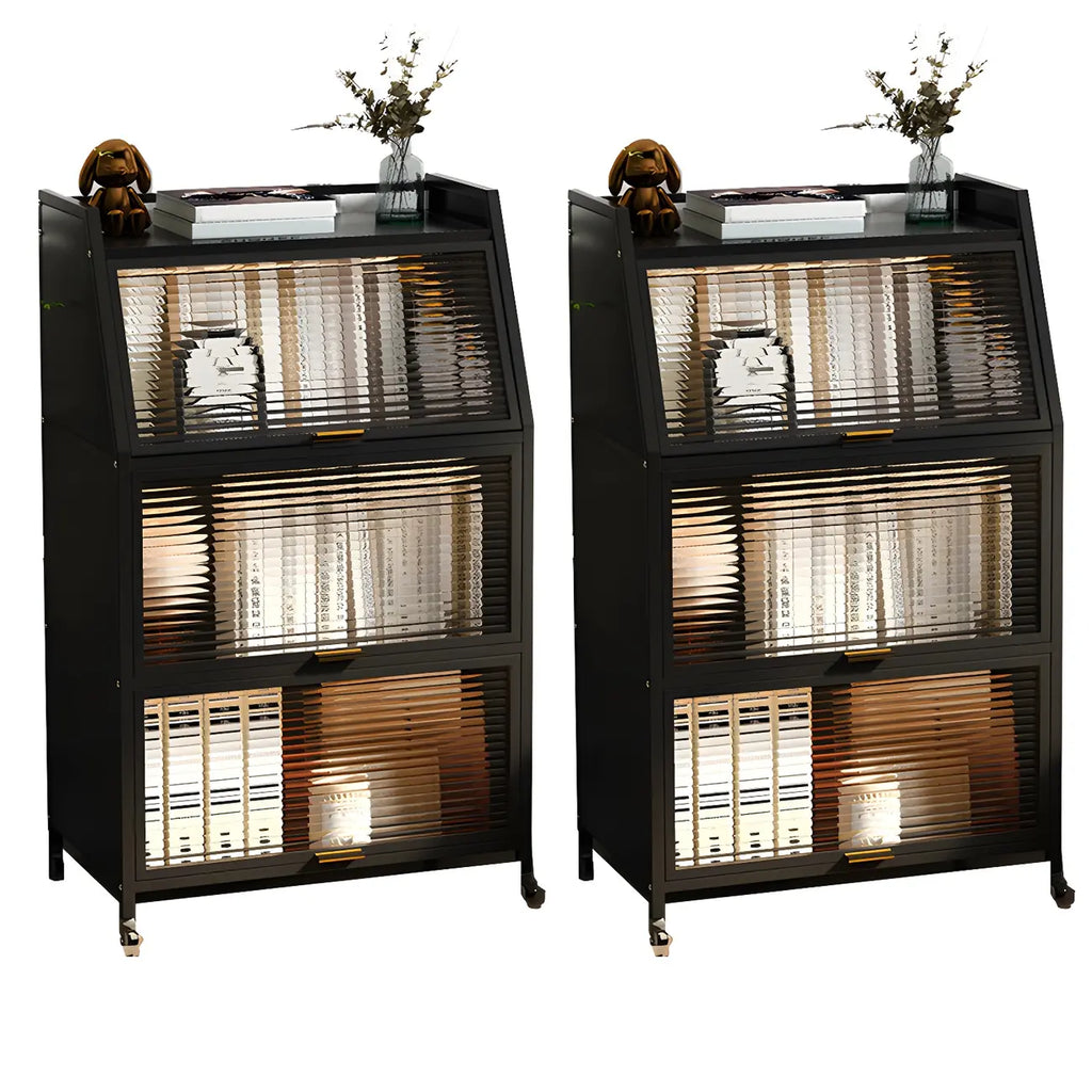 Modish Metal Black Bedside Cabinet with Clear Glass Doors