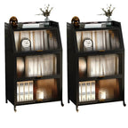 Modish Metal Black Bedside Cabinet with Clear Glass Doors