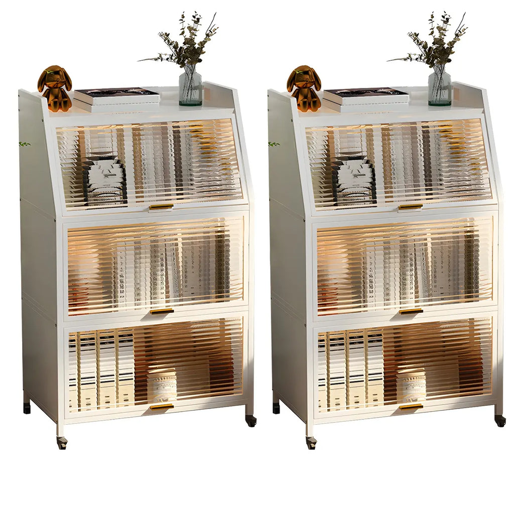 Modish Metal Black Bedside Cabinet with Clear Glass Doors