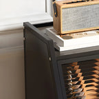 Modish Metal Black Bedside Cabinet with Clear Glass Doors