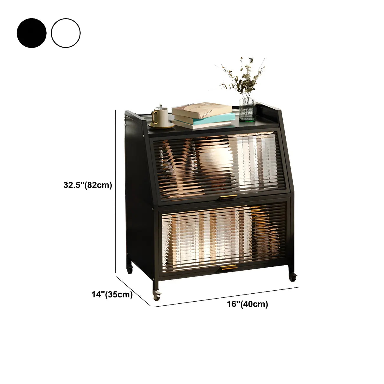 Modish Metal Black Bedside Cabinet with Clear Glass Doors