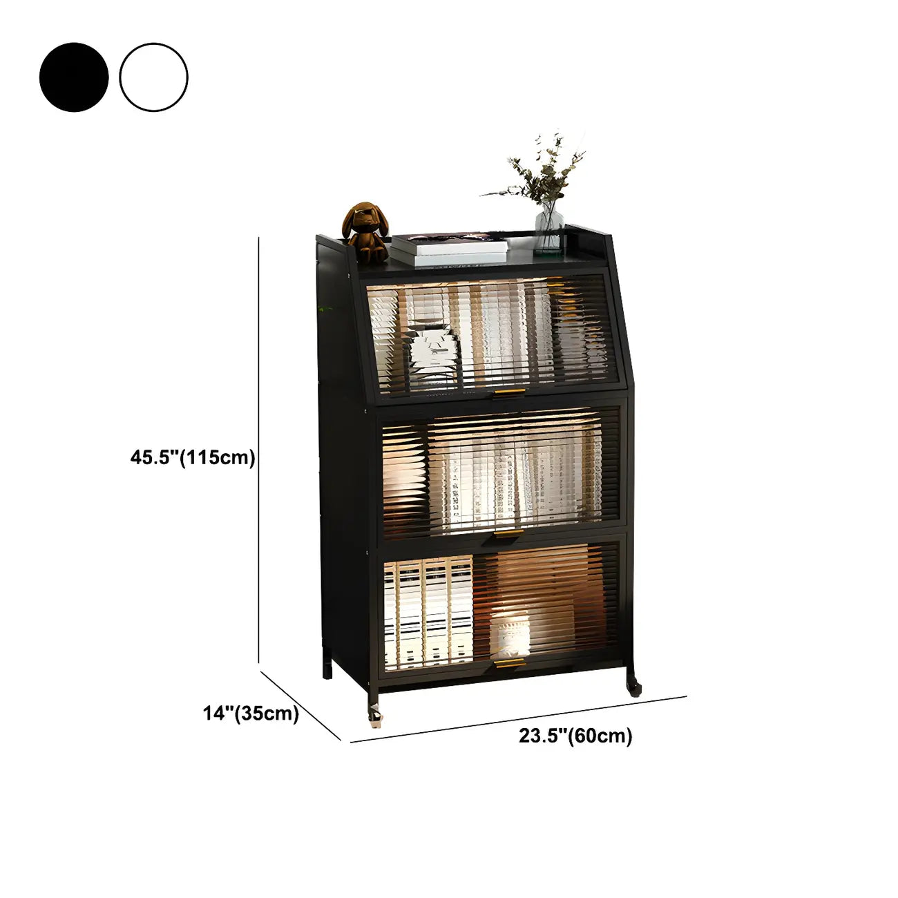 Modish Metal Black Bedside Cabinet with Clear Glass Doors