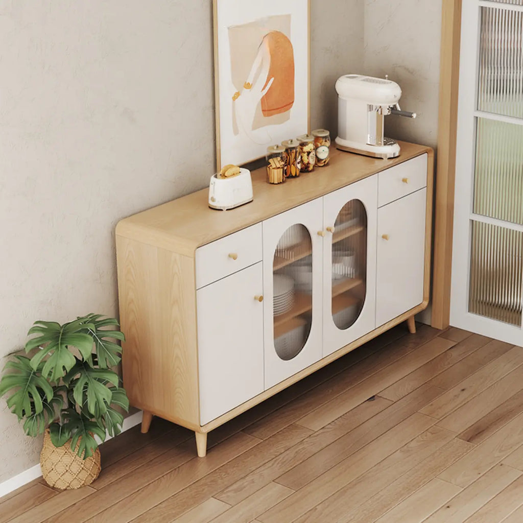 Modern Natural Finish Cabinet with Exterior Shelf  & Drawers